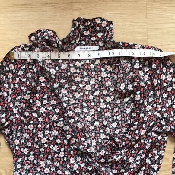 Whimsigoth Wrap Blouse Small Ruffle Bell Sleeve Moody Floral - Picture 9 of 13